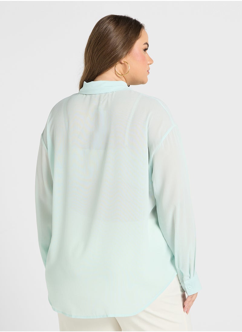 Ella Plus Sheer Button Down Shirt  - Image 2