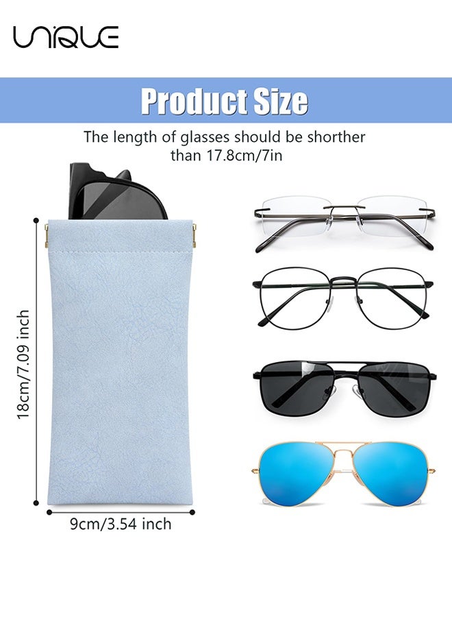 Unique 2 Pcs Sunglass Case - Portable Scratch Resistant Leather Glasses Case - Soft Leather Glasses Case - Travel Sunglasses Case for Women Men - Blue/Pink - Image 2