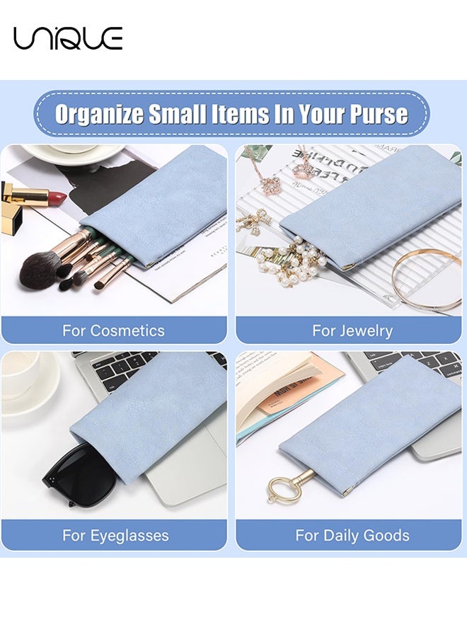 Unique 2 Pcs Sunglass Case - Portable Scratch Resistant Leather Glasses Case - Soft Leather Glasses Case - Travel Sunglasses Case for Women Men - Blue/Pink - Image 4