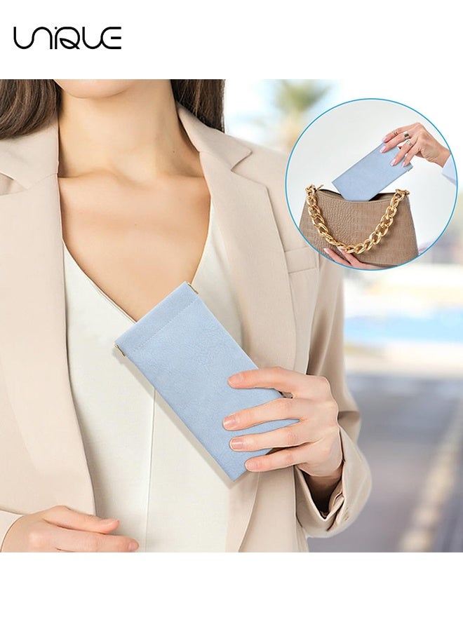 Unique 2 Pcs Sunglass Case - Portable Scratch Resistant Leather Glasses Case - Soft Leather Glasses Case - Travel Sunglasses Case for Women Men - Blue/Pink - Image 5