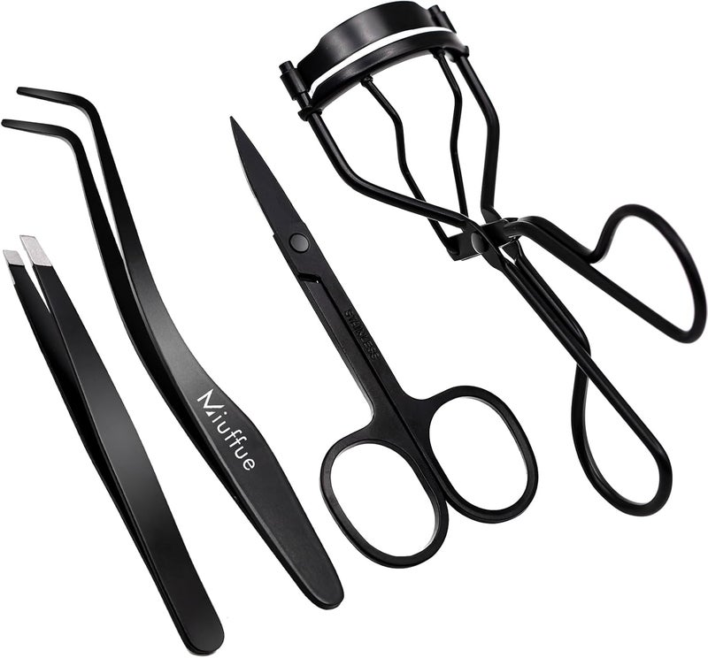Lash Applicator Tool DIY Eyelash Applicator Stainless Steel Curved Eyelash Tweezers for Cluster Lashes (Black(4pcs))