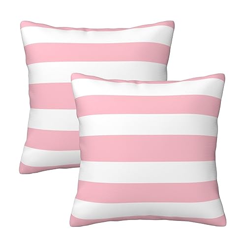 Poream Pink and White Stripes Farmhouse Throw Pillow Covers 18x18 Inch Pillow Case Soft Cushion Pillow Covers Set of 2 for Sofa Bedroom Chair Living Room Home Decorative - Image 1