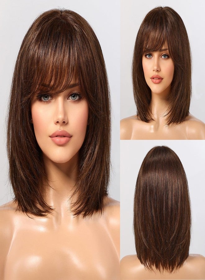 KKU 12 Inch Dark Brown Wigs Human Hair for Women, Remy Human Hair Wigs, Human Hair Wigs with Bangs - Image 2