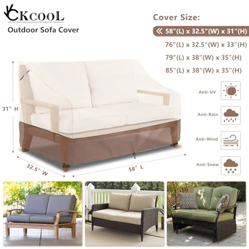 okcool Heavy Duty Patio Sofa Cover 100 Waterproof 2Seater Outdoor Sofa Cover Fits up to 58W x 325D x 31H Inches Lawn Patio Furniture CoversBeige Brown - Image 3