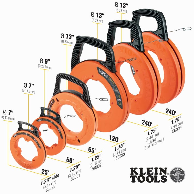 Klein Tools 56335 شريط سمك كهربائي من الفولاذ المسطح، بطول 25 قدم وعرض 1/4 بوصة، طرف بلاستيكي نحيف، علامات محفورة بالليزر كل 1 قدم - Image 3