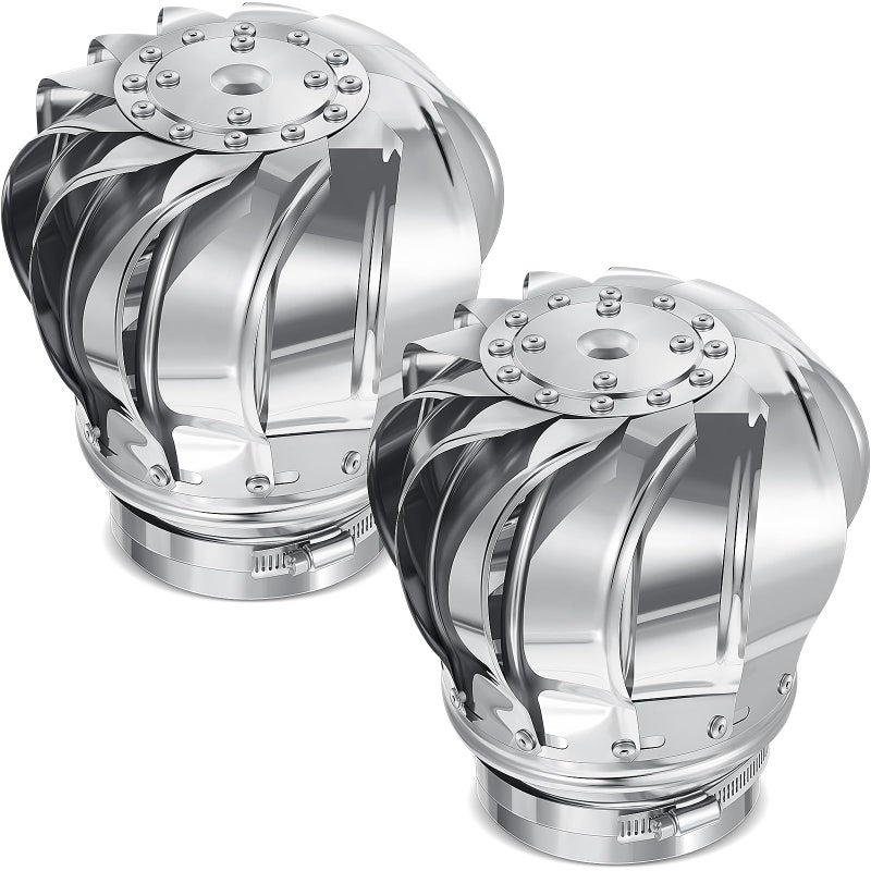 Tandefio تانديفيو 2 قطع مروحة سقف غير كهربائية توربينات هوائية تهوية العلية مروحة تهوية من الفولاذ المقاوم للصدأ 201 للمنازل والمصانع والعلية والمزارع غطاء مروحة مانع للتسرب 110 مم