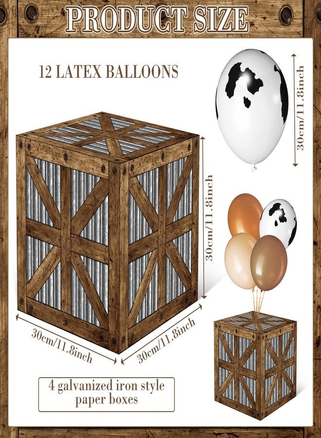 Realspring 16 Pcs Western Cowboy Party Decorations Includes 4 Pcs Wooden Bales Boxes 12 Pcs Cowboy Balloons for Boho Wild West Theme Party Western Farm Birthday Party Baby Shower Supplies - Image 2