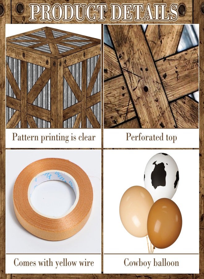 Realspring 16 Pcs Western Cowboy Party Decorations Includes 4 Pcs Wooden Bales Boxes 12 Pcs Cowboy Balloons for Boho Wild West Theme Party Western Farm Birthday Party Baby Shower Supplies - Image 3
