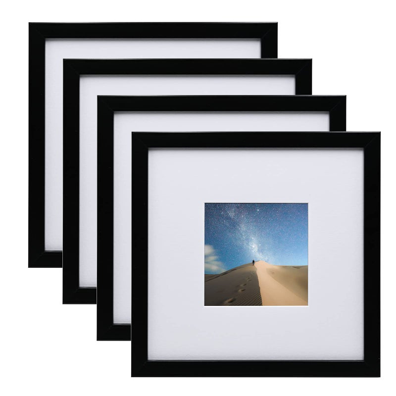 Kinlink 8x8 إطارات الصور إطارات صور مربعة سوداء مع زجاج حقيقي للصورة 4x4 مع حصيرة أو 8x8 دون حصيرة إطارات الخشب مركب لجدول أعلى وجدار مجموعة من 4
