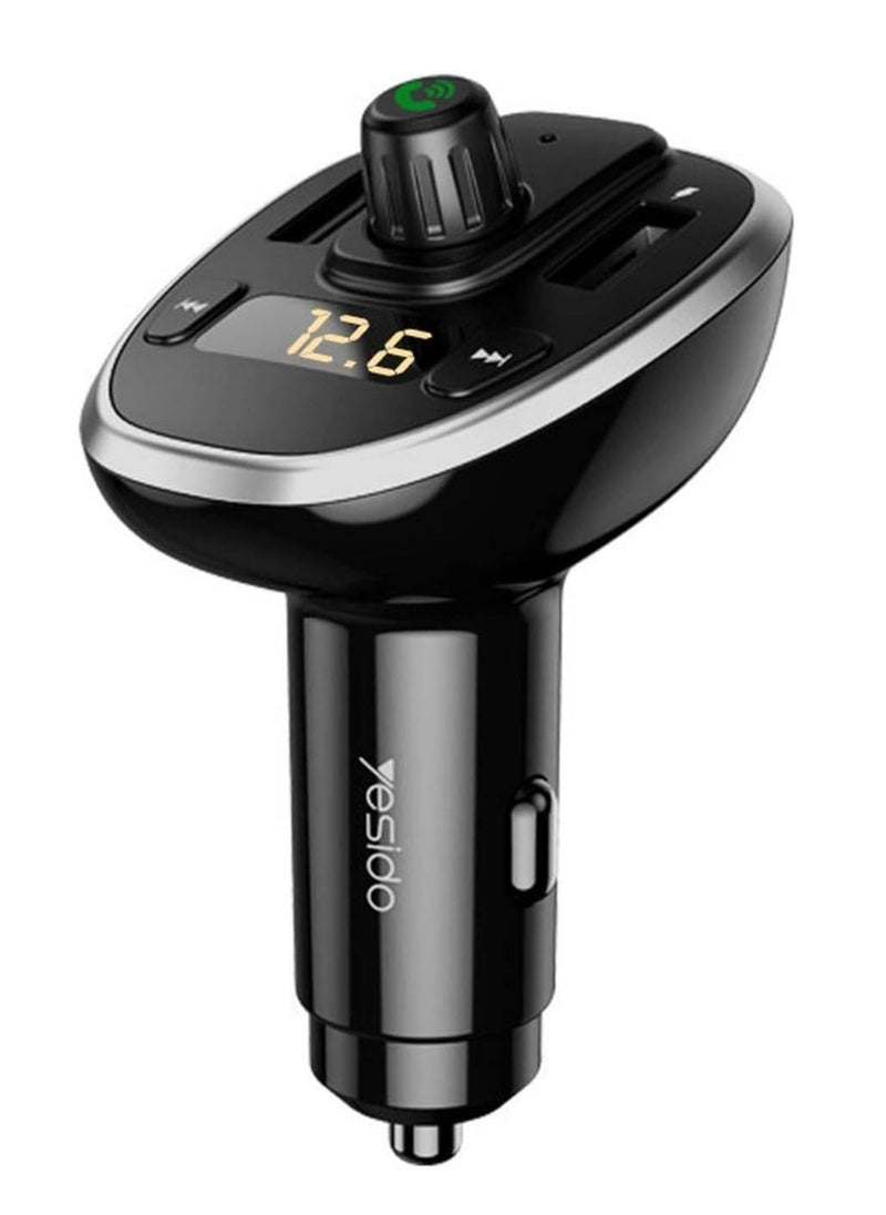 Yesido Premium Car Charger with FM Transmitter and Digital Display Y39 – Dual USB Fast Charging, Bluetooth Connectivity, Hands-Free Calling, RGB Backlit Light, Car Battery Voltage Monitor, Hi-Fi Music Playback, Compatible with iPhone, Android, and More  - Image 1