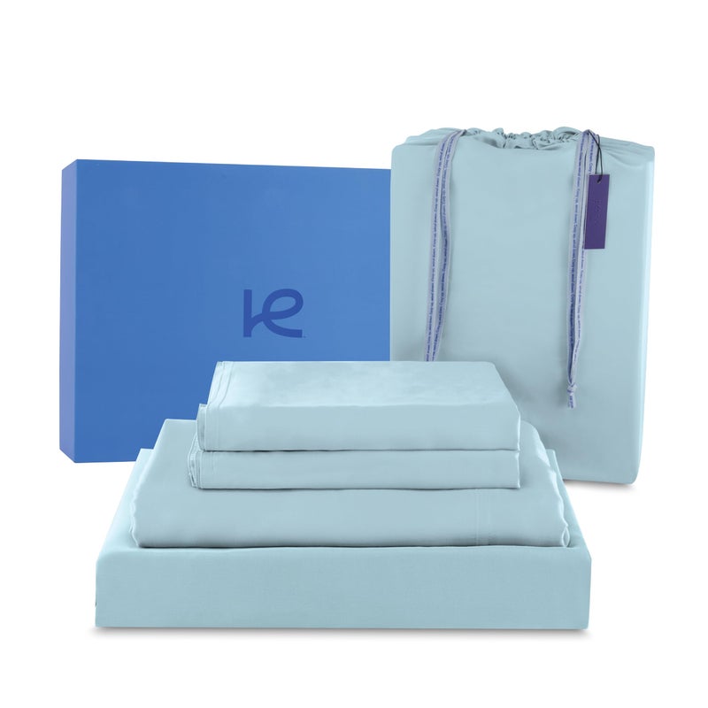 Kickoff Home Kickoff 100% Organically grown Viscose Bamboo 3-pc Bedding Sheet Set  Twin Size  Cooling & Breathable  Double Stitching  Flat & Fitted Sheets  Pillowcases Pillow Covers (Twin  Coastal Blue) - Image 1
