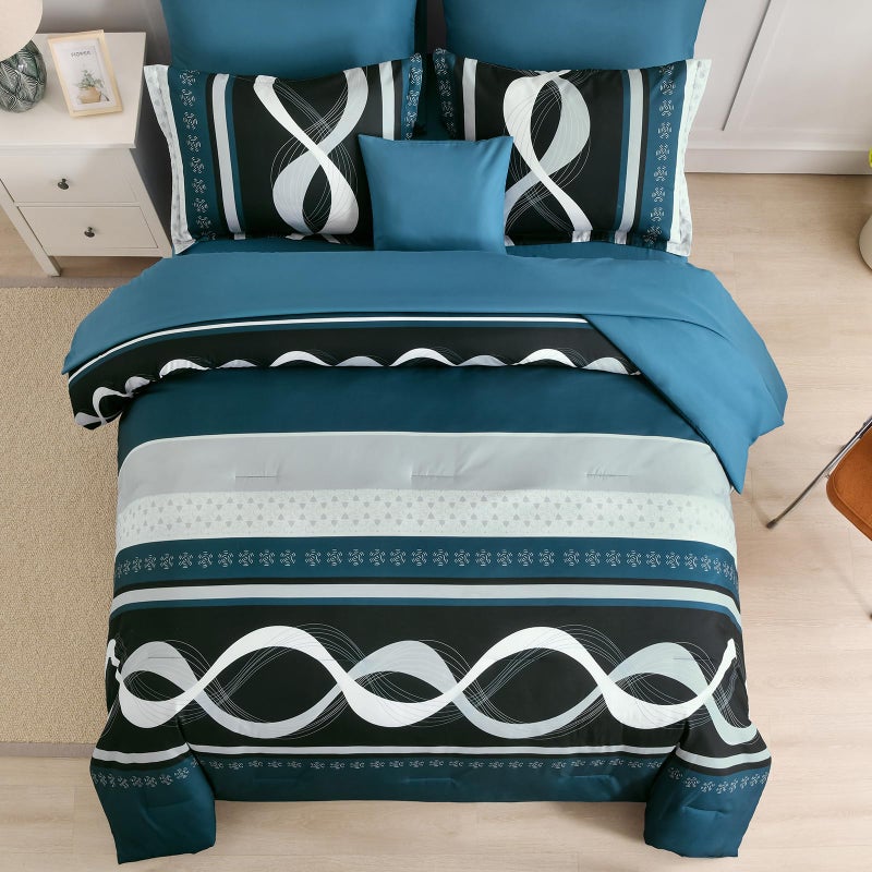 Anibedding Comforter Set Queen Size, 8 Piece Teal Boho Bed in a Bag, Striped Patchwork Comforter Bedding Set for All Season(90"Ã—90") - Image 2