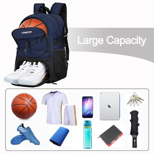 LARIPOP Basketball Bag,Basketball Backpack with Shoe Compartment and Ball Holder,Sport Bags for Soccer,Volleyball,Swim,Gym,Travel,School - Image 3