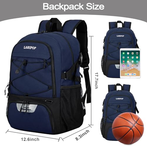 LARIPOP Basketball Bag,Basketball Backpack with Shoe Compartment and Ball Holder,Sport Bags for Soccer,Volleyball,Swim,Gym,Travel,School - Image 2