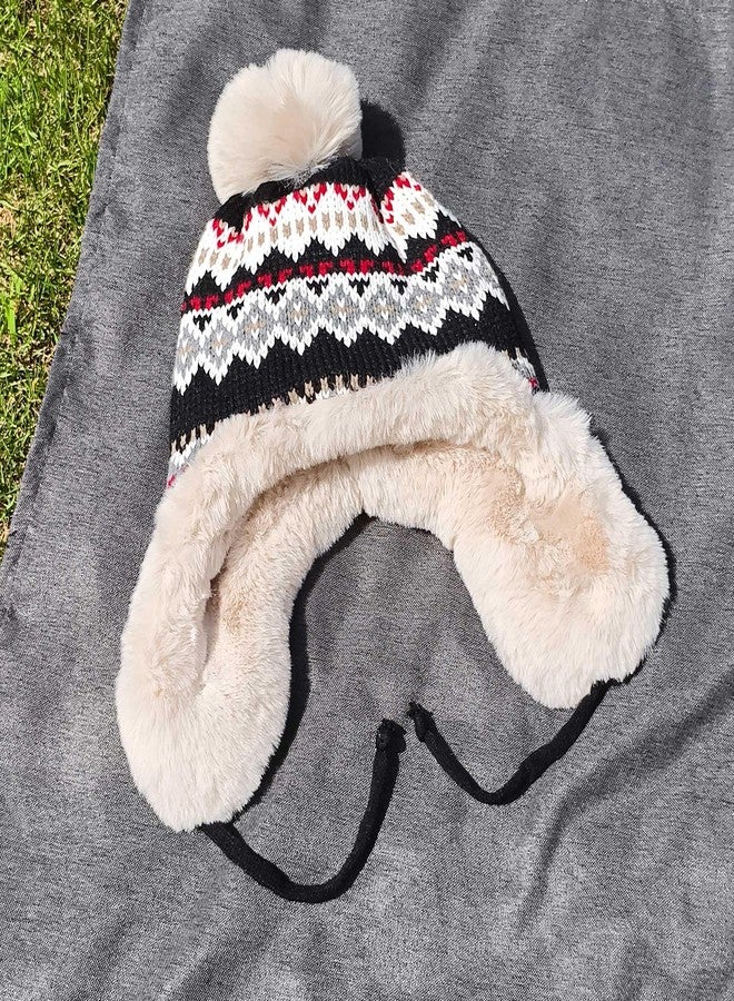Kejea Winter Women Knit Beanie Hat Ear Flaps Trapper Hat Men Toque Warm, Black, 6 3/4-7 1/2 - Image 3