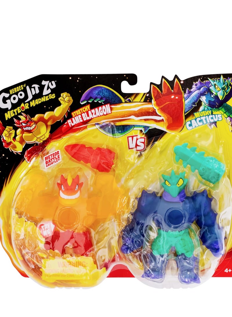 GOO JIT ZU Heroes of Goo Jit Zu S13 Meteor Madness Versus Pack: Flame Blazagon Vs Cacticus – Stretchable Action Figures with Goo Filling - Image 1