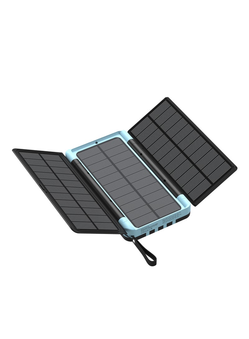 باورولوجي بنك طاقة شمسي بسعة 16000 مللي أمبير مع كابلات مدمجة / شحن سريع PD بقوة 20 واط / 4 كابلات مدمجة / بنك طاقة مزود بمصباح يدوي وشاشة LED / بنك طاقة محمول للتخييم - أسود / أزرق فاتح - Image 3