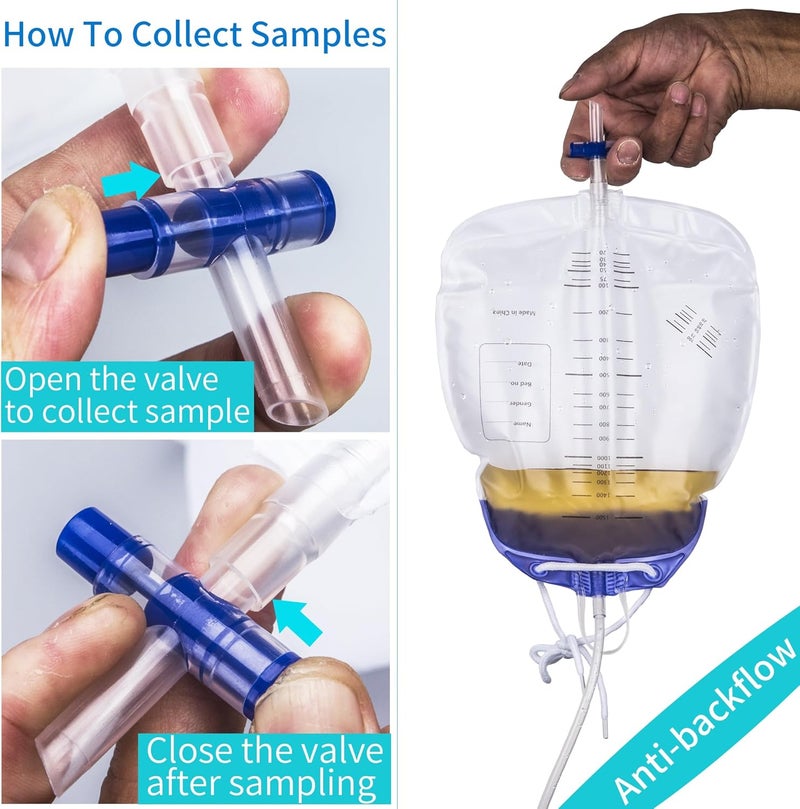 MINIVON 10 Pack Urinary Drainage Bag with AntiReflux Chamber  1500mL Urine Bags with 48 Tube Drainage Clips and Hanging Hook Urinary Bag with SplashResistant Drain Spout for Health Aids - Image 5