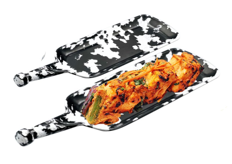 ZIDO Pack of 2 Multipurpose Bat Shape Platter (1 Large & 1 Medium) for All Type of Snacks Like Momos, Spring Roll, Chili Potato, Paneer Tikka, Chaap, Tandoori Items and as Your Wish - Image 1