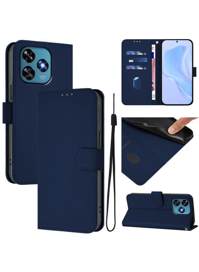 erorex Case For Oukitel C51 Skin Feel Solid Color Leather Phone Case with Lanyard - Image 1