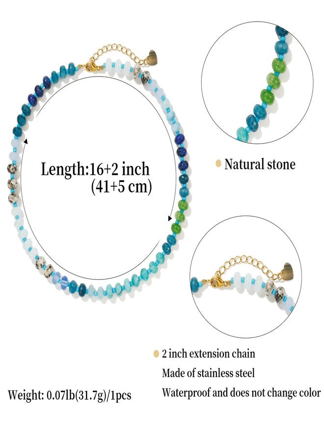 Badu Gemstone Beaded Necklace for Women Colorful Natural Stone Freshwater Pearl Surfer Beach Rainbow Necklace Jewelry Gift (Blue) - Image 2