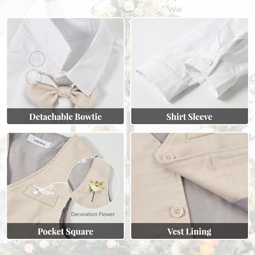 Volunboy Baby Boys Formal Suits Long Sleeve Dress Outfits Tuxedo 24 Months Beige Bowtie Vest Wedding Ring Bearer Gentleman Pants Set (Beige, 18-24 Months) - Image 5