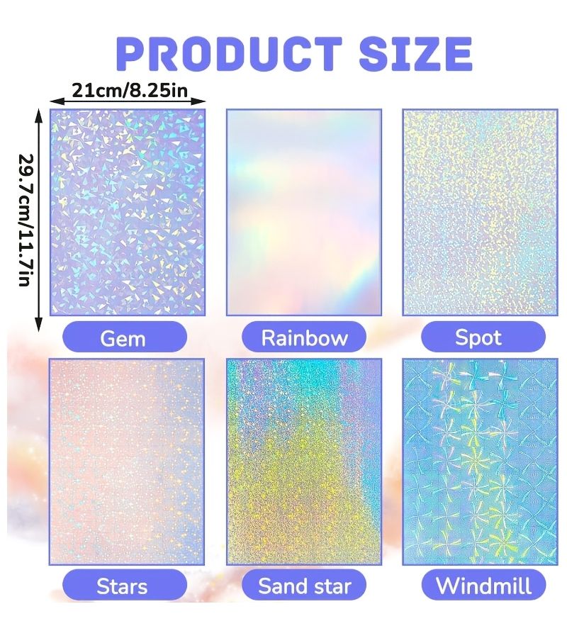1 Sheet of Printable Holographic Laminated Transparent Glitter A4 Size Vinyl Sticker Paper Rainbow Style Self Adhesive Film for Inkjet Printers Quick Drying Vibrant Colors 11 7 X 8 3 Inches - Image 3