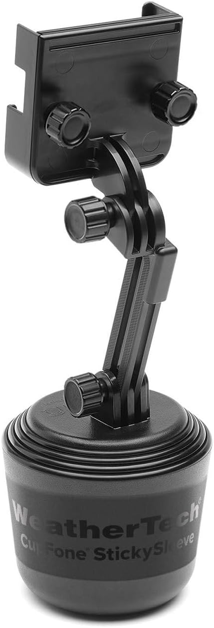 WeatherTech حامل الهاتف CupFone Two View مع امتداد لحامل أكواب قابل للتعديل عالمي للسيارات والشاحنات - أفضل تصميم لآيفون والهواتف الذكية - مقابض بلاستيكية سوداء - Image 1