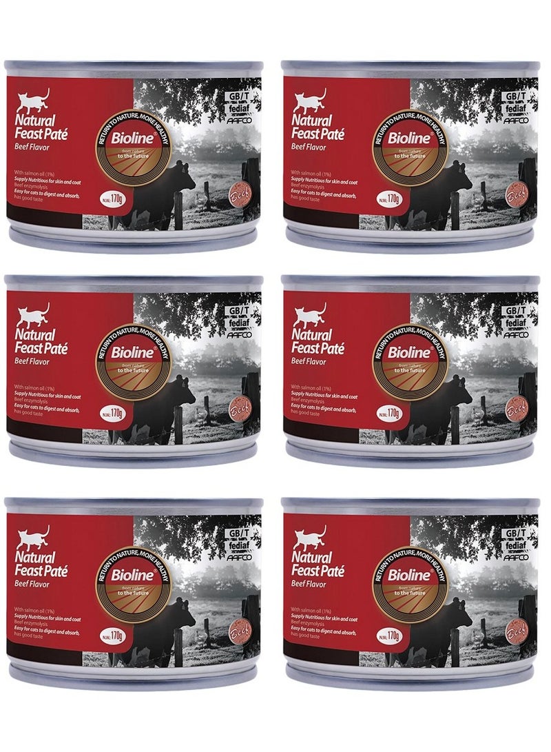بايولاين بيولاين ناتشورال فيست باتيه للقطط بنكهة لحم البقر 170 جرام * (عبوة من 6 قطع)
