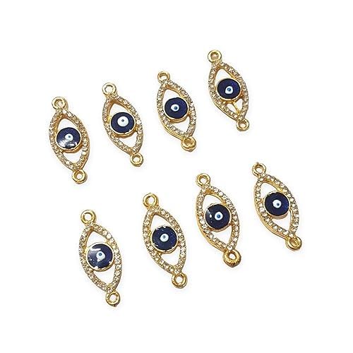VIGHNESHWAR TRADERS Navy Blue AD Stone Evil Eye Charms Connectors Findings for DIY Necklace Bracelet Jewellery and Rakhi Making 27x11mm 8 PCS - Image 1