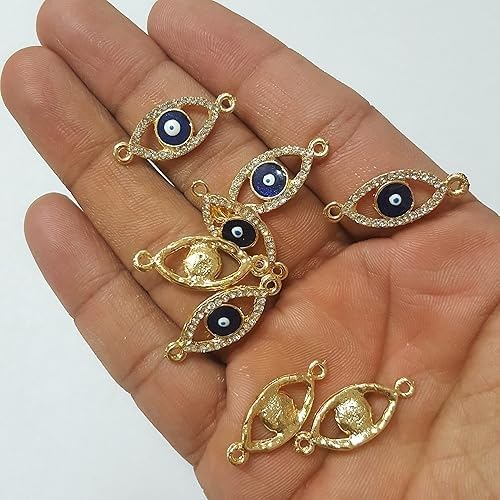 VIGHNESHWAR TRADERS Navy Blue AD Stone Evil Eye Charms Connectors Findings for DIY Necklace Bracelet Jewellery and Rakhi Making 27x11mm 8 PCS - Image 3