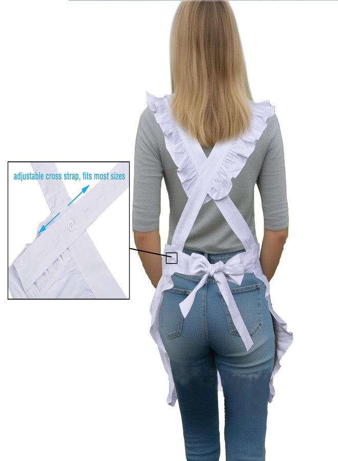 Love Potato Retro Style Cotton Kitchen Apron for Women - Adjustable Cross Back Ties, 2 Pockets - White - Image 4