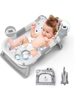 Beauenty Collapsible Baby Bathtub for Newborn with Thermometer & 1 Soft Floating Cushion & Drain Hole, Foldable & Portable Travel Baby Bath Tub for Newborns to Toddlers 0-36 Months Girl (Grey)  - Image 1