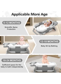 Beauenty Collapsible Baby Bathtub for Newborn with Thermometer & 1 Soft Floating Cushion & Drain Hole, Foldable & Portable Travel Baby Bath Tub for Newborns to Toddlers 0-36 Months Girl (Grey)  - Image 2