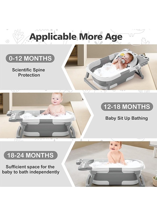 Beauenty Collapsible Baby Bathtub for Newborn with Thermometer & 1 Soft Floating Cushion & Drain Hole, Foldable & Portable Travel Baby Bath Tub for Newborns to Toddlers 0-36 Months Girl (Grey)  - Image 2