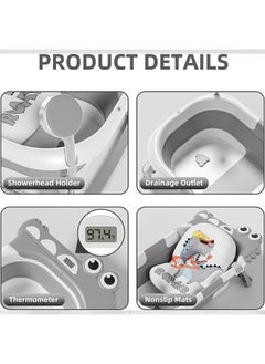 Beauenty Collapsible Baby Bathtub for Newborn with Thermometer & 1 Soft Floating Cushion & Drain Hole, Foldable & Portable Travel Baby Bath Tub for Newborns to Toddlers 0-36 Months Girl (Grey)  - Image 4
