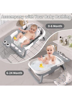 Beauenty Collapsible Baby Bathtub for Newborn with Thermometer & 1 Soft Floating Cushion & Drain Hole, Foldable & Portable Travel Baby Bath Tub for Newborns to Toddlers 0-36 Months Girl (Grey)  - Image 5
