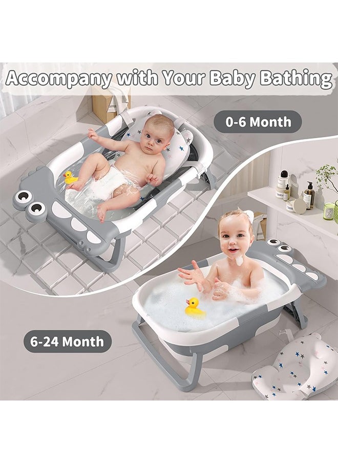 Beauenty Collapsible Baby Bathtub for Newborn with Thermometer & 1 Soft Floating Cushion & Drain Hole, Foldable & Portable Travel Baby Bath Tub for Newborns to Toddlers 0-36 Months Girl (Grey)  - Image 5
