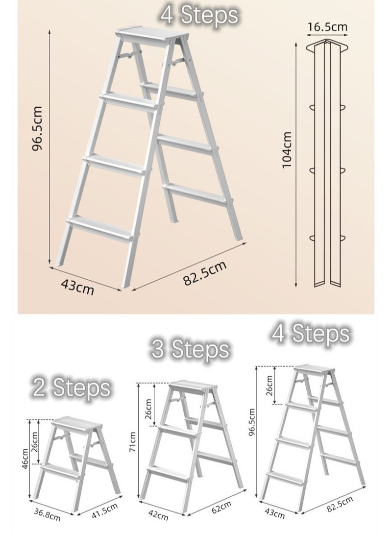 SUNRISE 4 Step Ladder Aluminum Folding Step 4 Steps Stool With Anti Slip Sturdy And Wide Pedal Portable Multi-Use Stepladder For Home And Kitchen Use Space Saving Lightweight Aluminum  - Image 5