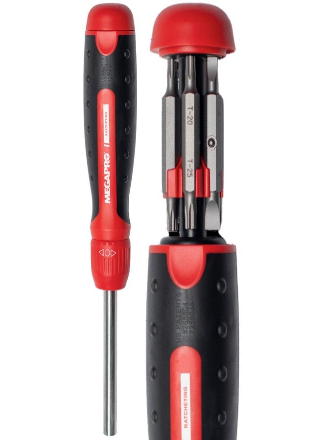 Megapro Ratcheting Screwdriver - 13-in-1 Multi Bit Screw Driver w/ ¼" Hex Shaft for Phillips, Star, Flat, Square Bit - Ratchet Screwdriver w/Retractable Cartridge - Multi Screwdriver - Image 1