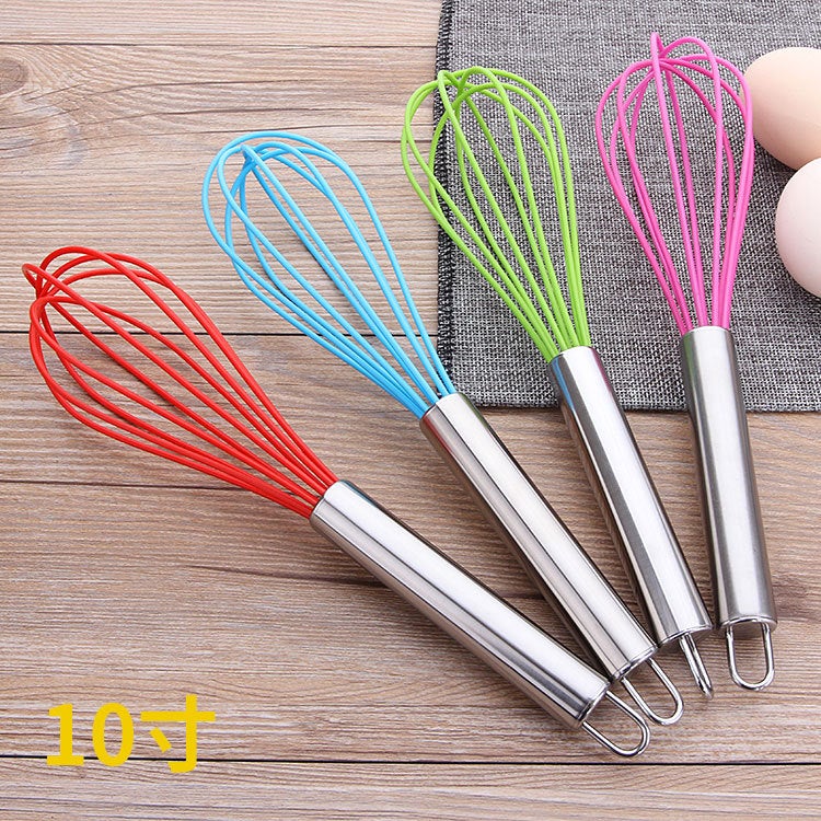 Kitchen gadgets 10 inch silicone egg beater manual egg mixer creative hand shake egg beater Steel 10-inch Silicone Eggbeater Red