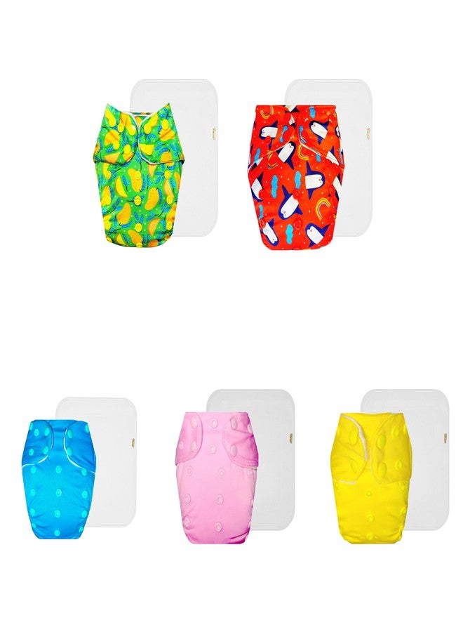 Dumbledo Premium Cloth Diaper with Cotton Insert (Pack of 5) | Hypoallergenic | Leakproof | Adjustable Snaps | Everyday Diapering Essential | 3 Months - 3 Years | Unisex Baby - Image 1