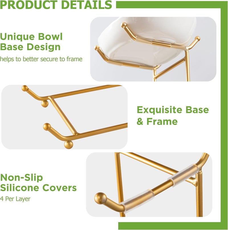 hblife وعاء فواكه HBlife لسطح المطبخ 3 طبقات وعاء فواكه خزفي مع حامل معدني سلة فواكه متعددة الطبقات لتخزين الفواكه والخضروات وصينية الحلويات والوجبات الخفيفة لحفلات الشواء - Image 3