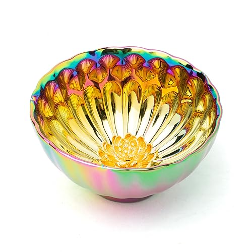 CmengAo Golden Tenmoku Tea Cup with Lotus, 5 oz Jianzhan Ceramic Teacup, Colorful Chinese Small Cha Wan Bowl for Master Cup, Gifts, Collection, Art Deco - Image 1
