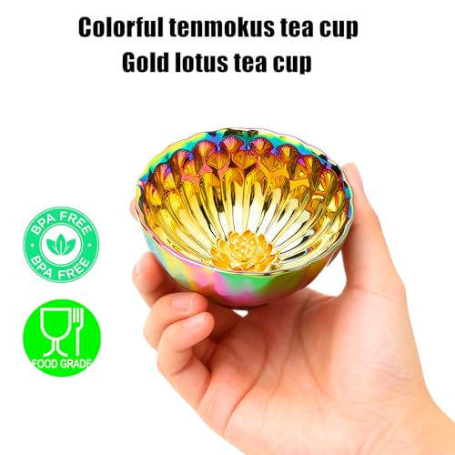CmengAo Golden Tenmoku Tea Cup with Lotus, 5 oz Jianzhan Ceramic Teacup, Colorful Chinese Small Cha Wan Bowl for Master Cup, Gifts, Collection, Art Deco - Image 5
