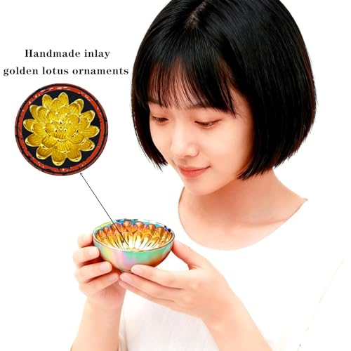 CmengAo Golden Tenmoku Tea Cup with Lotus, 5 oz Jianzhan Ceramic Teacup, Colorful Chinese Small Cha Wan Bowl for Master Cup, Gifts, Collection, Art Deco - Image 3
