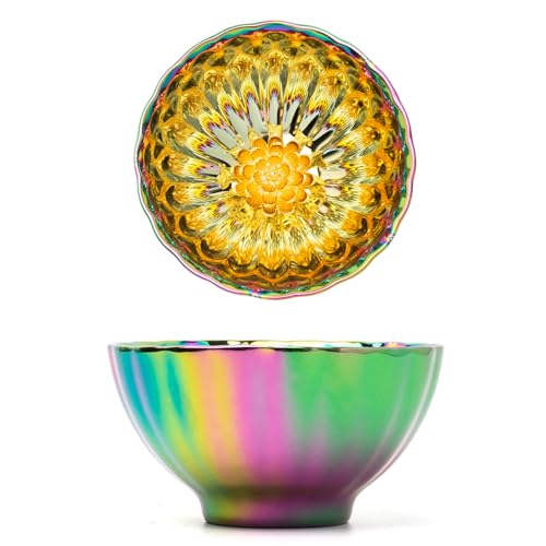 CmengAo Golden Tenmoku Tea Cup with Lotus, 5 oz Jianzhan Ceramic Teacup, Colorful Chinese Small Cha Wan Bowl for Master Cup, Gifts, Collection, Art Deco - Image 4