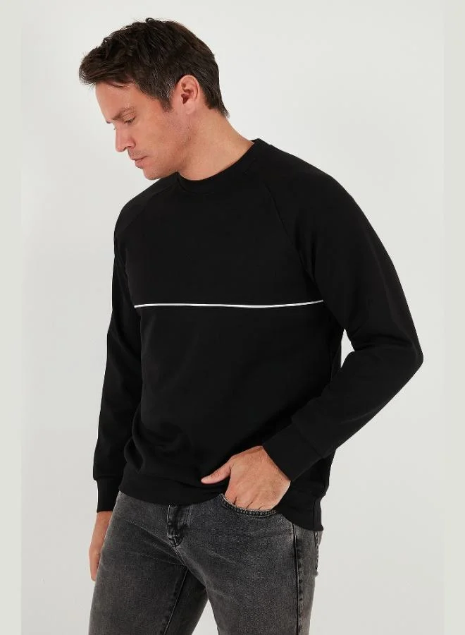 Buratti Buratti Cotton Striped Detail Relaxed Fit Crew Neck Sweatshirt Men's SWEAT 5901227