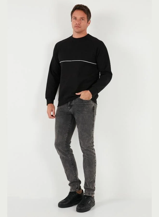 Buratti Buratti Cotton Striped Detail Relaxed Fit Crew Neck Sweatshirt Men's SWEAT 5901227