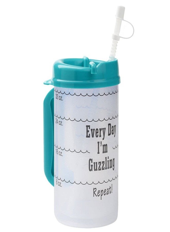 Plum Hill Water Tracking Large Hospital Mug for Daily Intake Measuring Every Day I'm Guzzling - Flexible Straw with Cap, 32 oz Teal with Lid and Handle, Insulated Clear Cup with Ounces Marked - Image 2